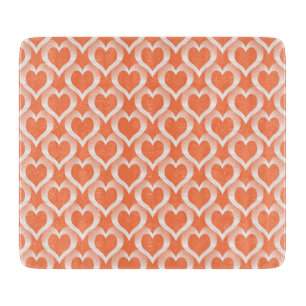 Planche À Découper Motif de cœurs blancs corail
