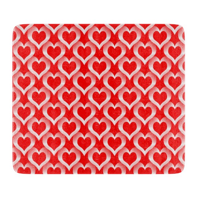 Planche À Découper Motif de cœurs rouges blancs (Devant)