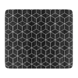 Planche À Découper Motif de cube géométrique noir et blanc