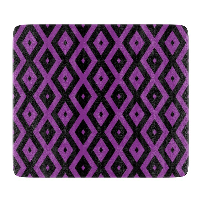 Planche À Découper Motif de diamants violet et noir (Devant)
