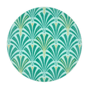 Planche À Découper Motif de fan d'art déco - turquoise sur l'aqua