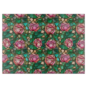 Planche À Découper Motif de faux vitrail de rose rose élégant