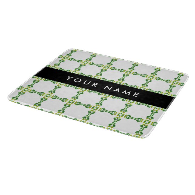 Planche À Découper Motif de feuille, Feuilles vertes, Votre nom (Coin)