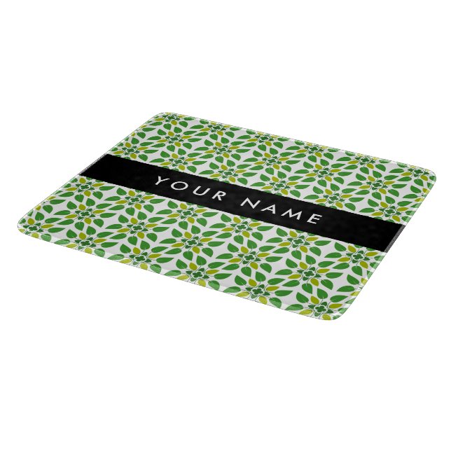 Planche À Découper Motif de feuille, feuilles vertes, votre nom (Coin)