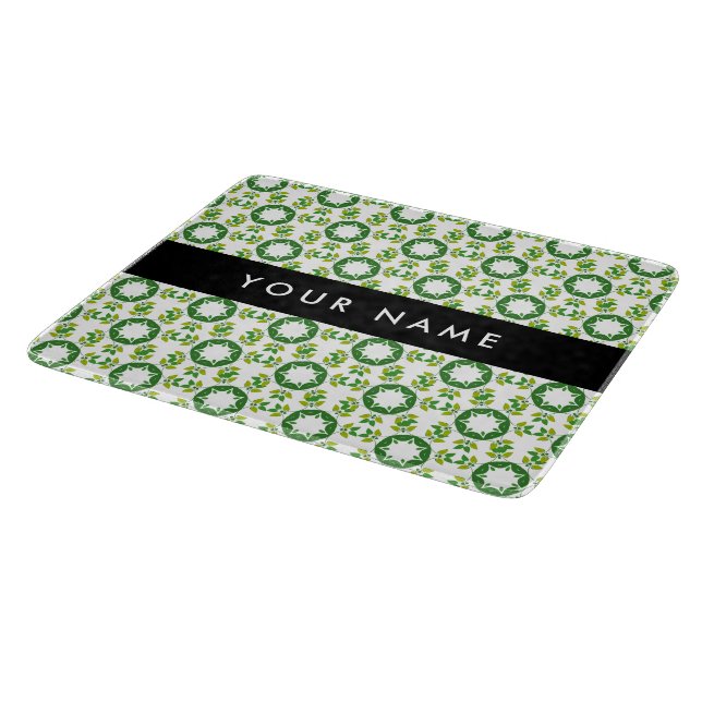 Planche À Découper Motif de feuille, feuilles vertes, votre nom (Coin)