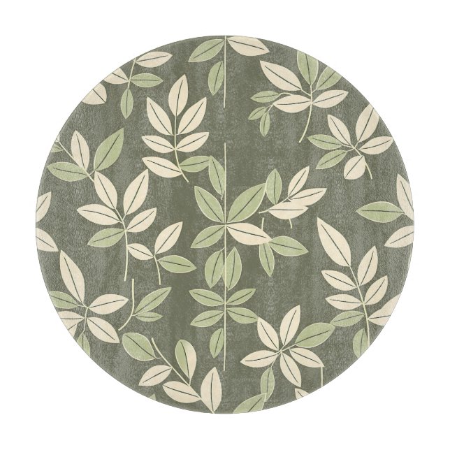 Planche À Découper Motif de feuilles botaniques Olive Sage  (Devant)