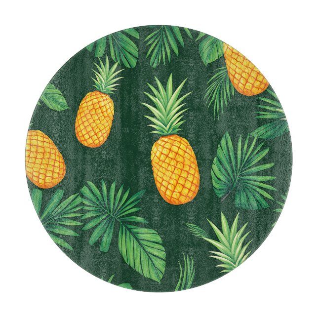 Planche À Découper Motif de feuilles d'ananas tropical (Devant)
