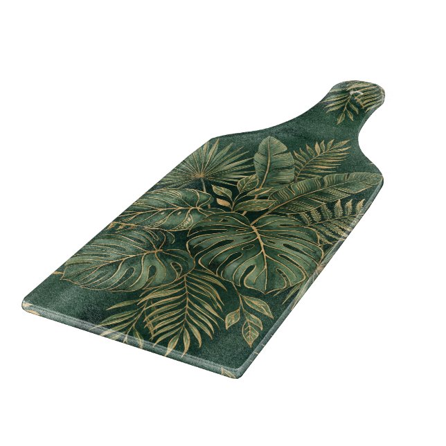 Planche À Découper Motif de feuilles tropicales en vert or luxe (Coin)