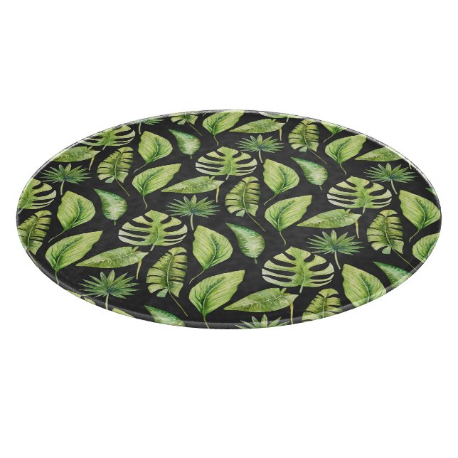 Planche À Découper Motif de feuilles tropicales vertes sur fond botan (Coin)