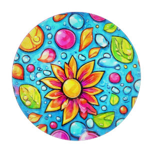 Planche À Découper Motif de fleurs abstrait coloré