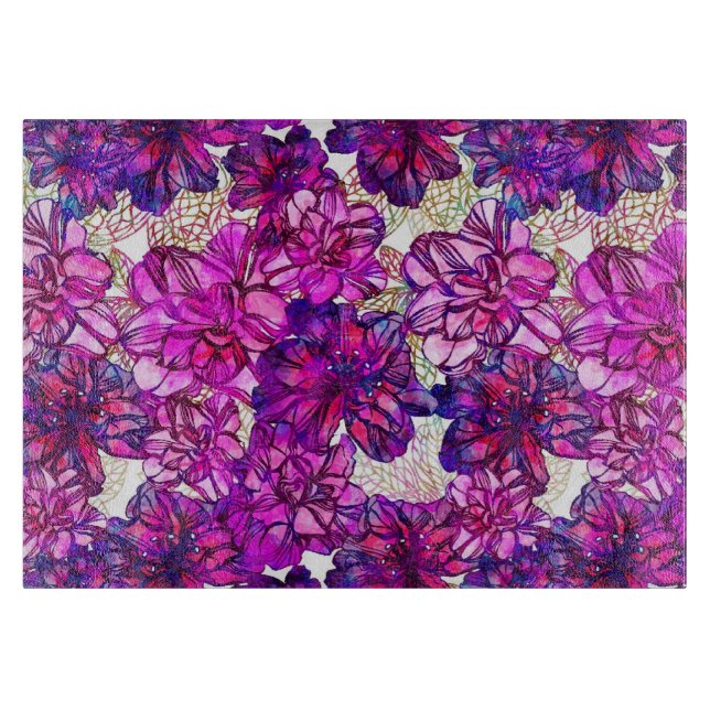 Planche À Découper Motif De Fleurs Abstraites Roses Et Violettes (Devant)