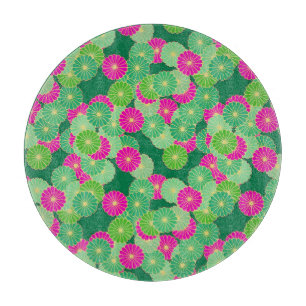 Planche À Découper Motif de fleurs Art Déco - tons verts, fuchsia