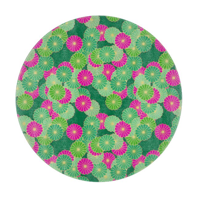 Planche À Découper Motif de fleurs Art Déco - tons verts, fuchsia (Devant)