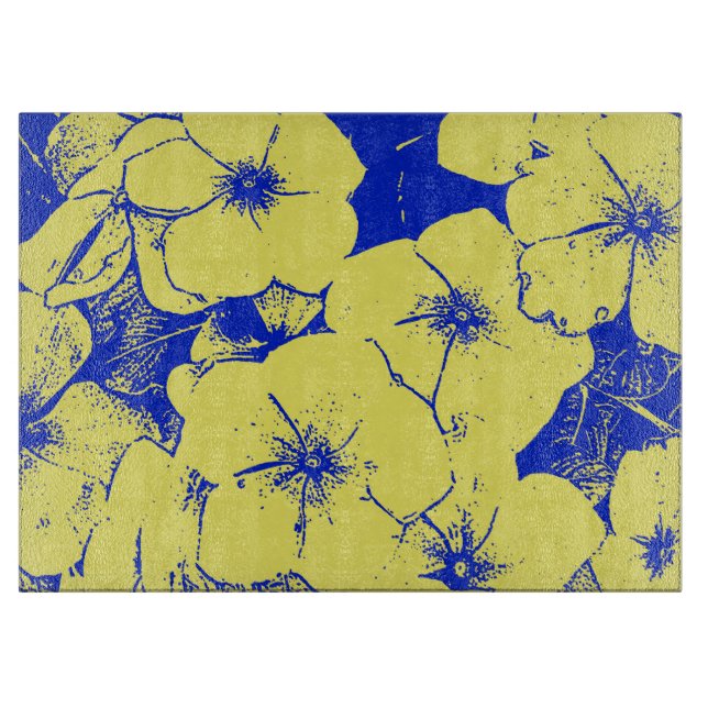 Planche À Découper Motif de fleurs bleu jaune (Devant)