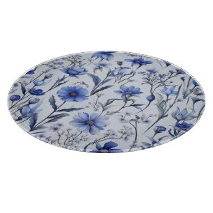 Planche À Découper Motif de fleurs bleues botaniques