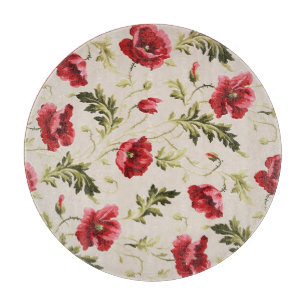 Planche À Découper Motif de fleurs de coquelicots rouges vifs vintage