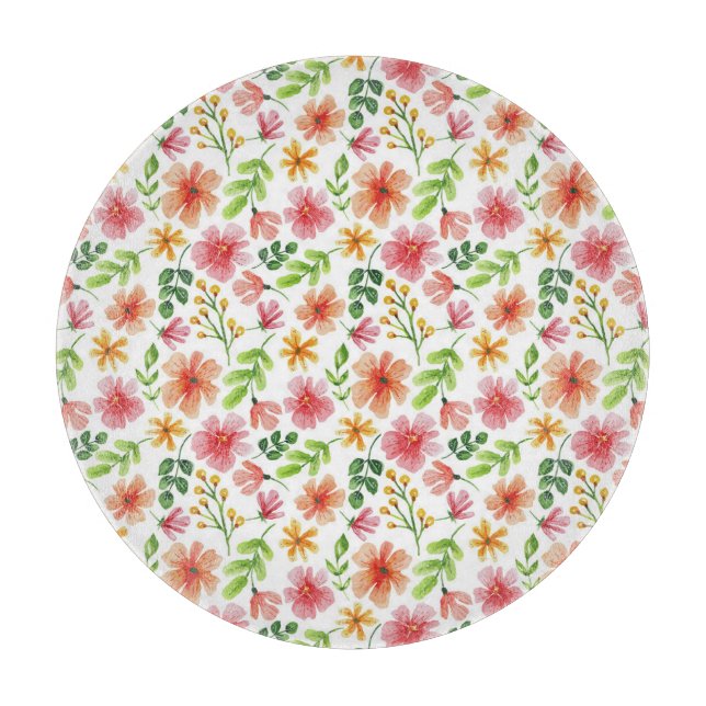 Planche À Découper Motif de fleurs roses à l'aquarelle (Devant)