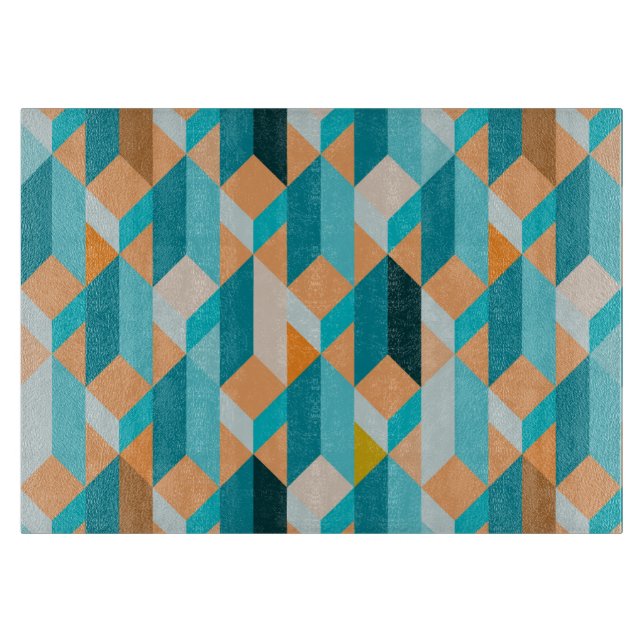 Planche À Découper Motif De Formes Turquoises Et Oranges (Devant)