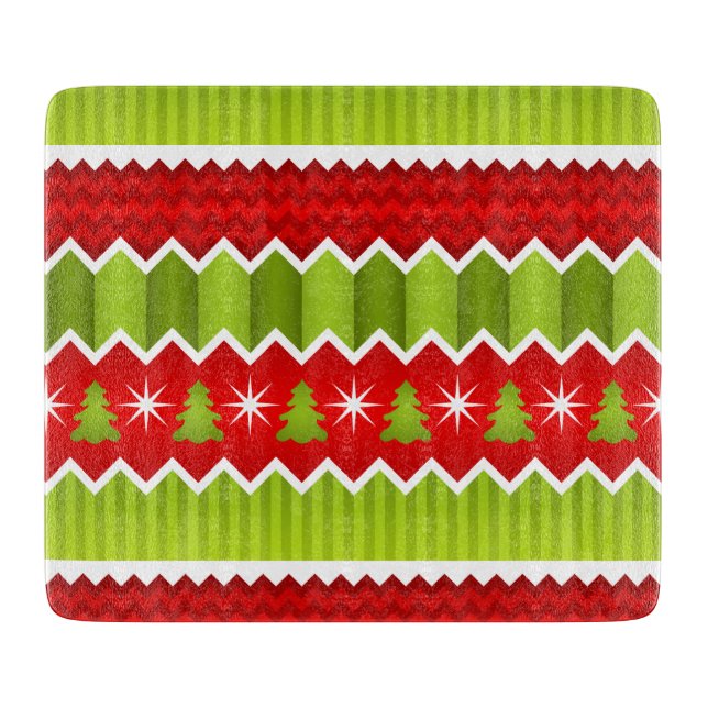 Planche À Découper Motif De Frappes Chevron Rouge Et Vert Noël (Devant)