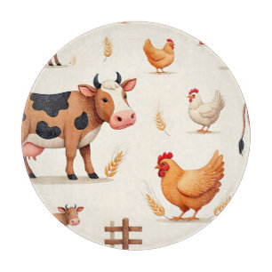 Planche À Découper Motif de grange d'animaux de ferme mignons