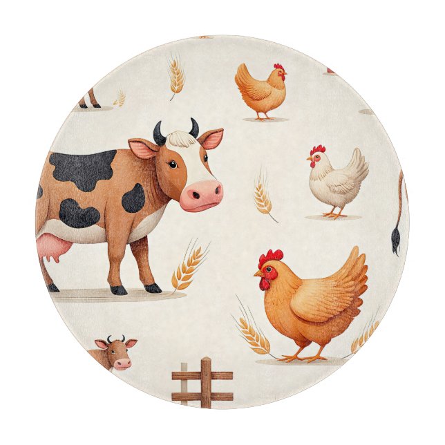 Planche À Découper Motif de grange d'animaux de ferme mignons (Devant)