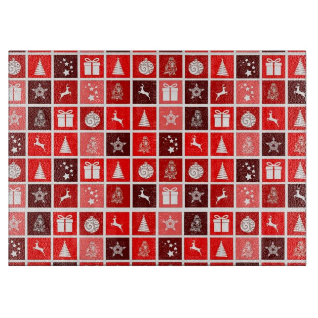 Planche À Découper Motif de grille de Noël rouge moderne minimaliste (Devant)