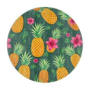 Planche À Découper Motif de Hibiscus Tropical à l'Ananas