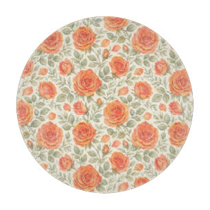 Planche À Découper Motif de jardin Rose Corail et Sauge