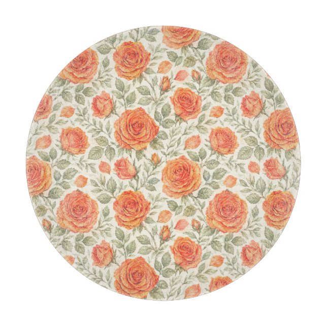 Planche À Découper Motif de jardin Rose Corail et Sauge (Devant)