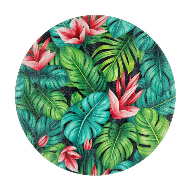 Planche À Découper Motif de jungle tropicale Monstera Heliconia (Devant)