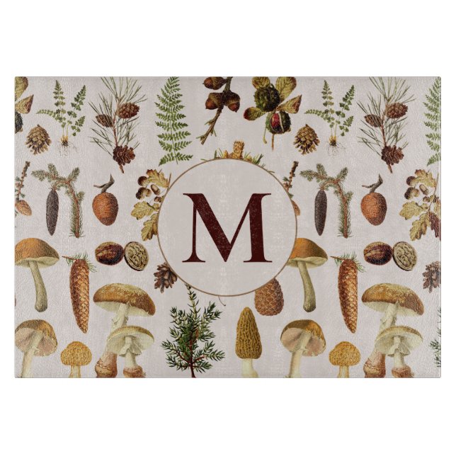 Planche À Découper Motif de la nature de la forêt de pins champignons (Devant)