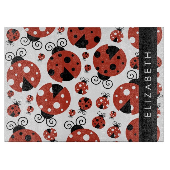 Planche À Découper Motif De Ladybugs, Red Ladybugs, Votre Nom (Devant)