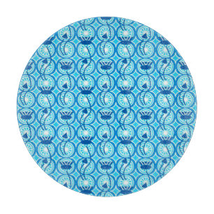 Planche À Découper Motif de lotus égyptien, cobalt et turquoise