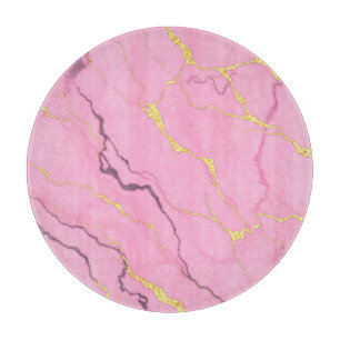 Planche À Découper Motif de marbre rose avec veines d'or