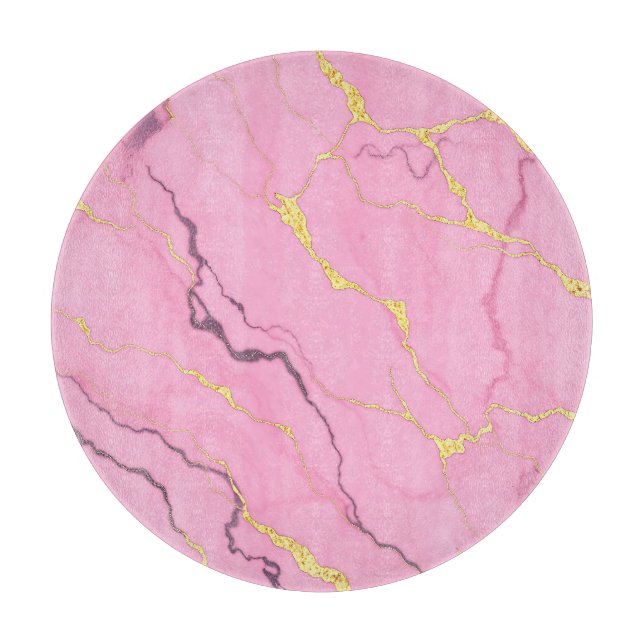 Planche À Découper Motif de marbre rose avec veines d'or (Devant)