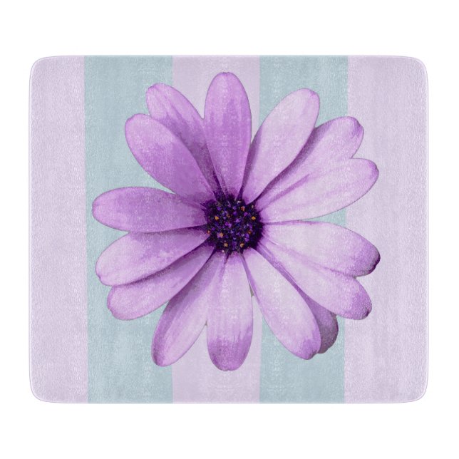 Planche À Découper motif de marguerite rayée bleu et violet (Devant)