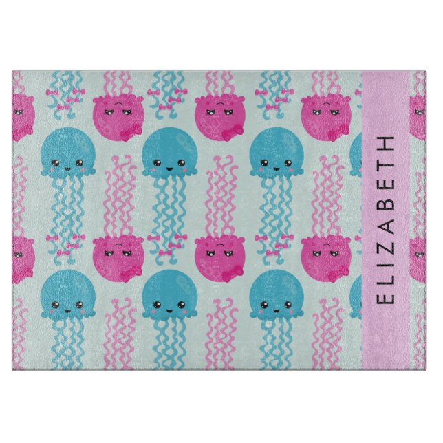 Planche À Découper Motif de méduses, Mignonne méduse, Mer, Votre nom (Devant)