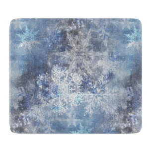 Planche À Découper Motif de Noël bleu texturé de glace et de neige
