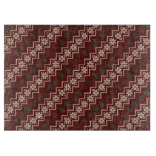 Planche À Découper Motif de Noël Cosy Rouge, Vert et Crème Festif