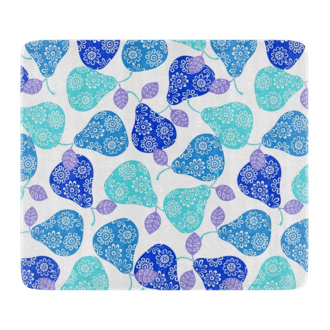 Planche À Découper Motif de poires décoratives bleues mignonnes (Devant)