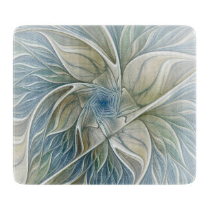 Planche À Découper Motif de rêve floral Abstrait Bleu Kaki Fractal