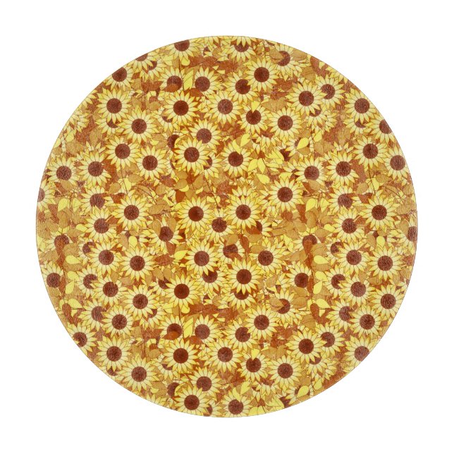 Planche À Découper Motif de tournesol - or, jaune et marron (Devant)