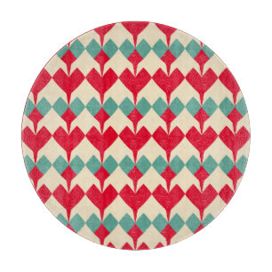 Planche À Découper Motif de tuiles de coeurs rouges et bleus à la men