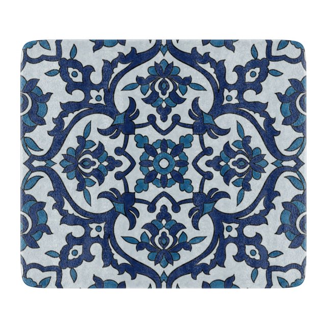 Planche À Découper Motif de tuiles florales Azulejos bleu-portugais (Devant)