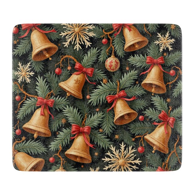 Planche À Découper Motif de vacances, Cloches de Noël avec flocons de (Devant)