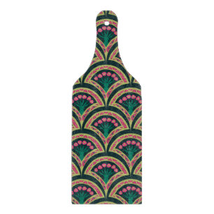 Planche À Découper Motif de ventilateur floral rose et vert