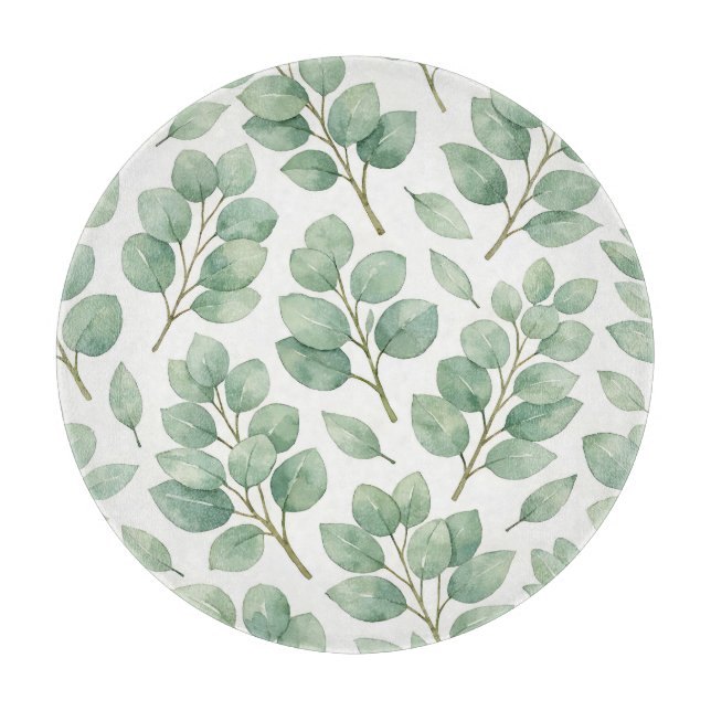 Planche À Découper Motif de verdure d'eucalyptus à l'aquarelle (Devant)