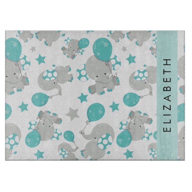 Planche À Découper Motif D'Eléphants, Eléphants Mignons, Votre Nom (Devant)