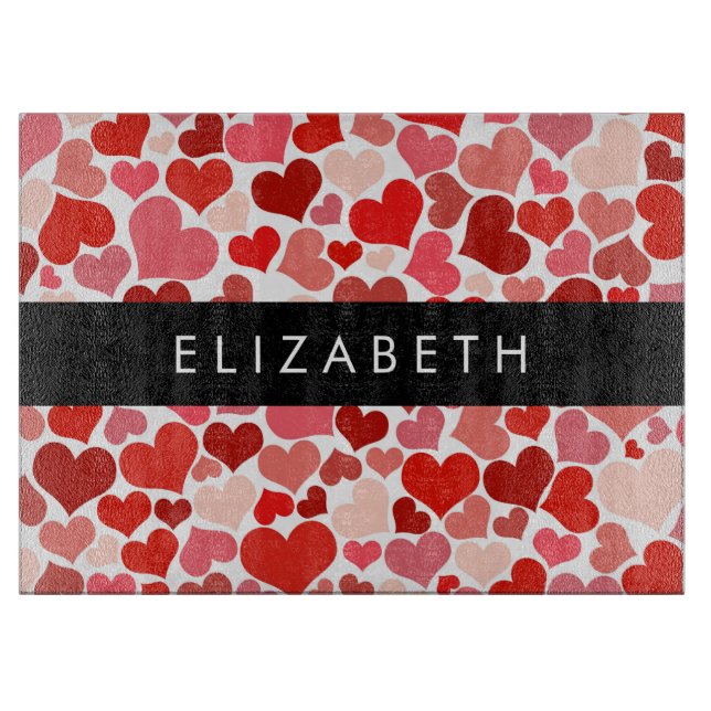 Planche À Découper Motif Des Coeurs, Coeurs Rouges, Amour, Votre Nom (Devant)