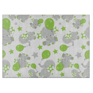 Planche À Découper Motif Des Eléphants, Eléphants Mignons - Grey Vert